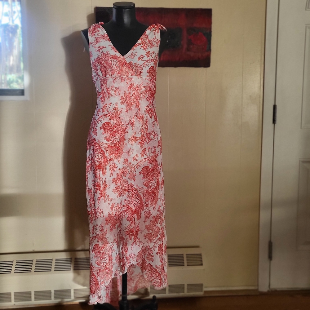 Orange and White High Low Sundress with V-Neck